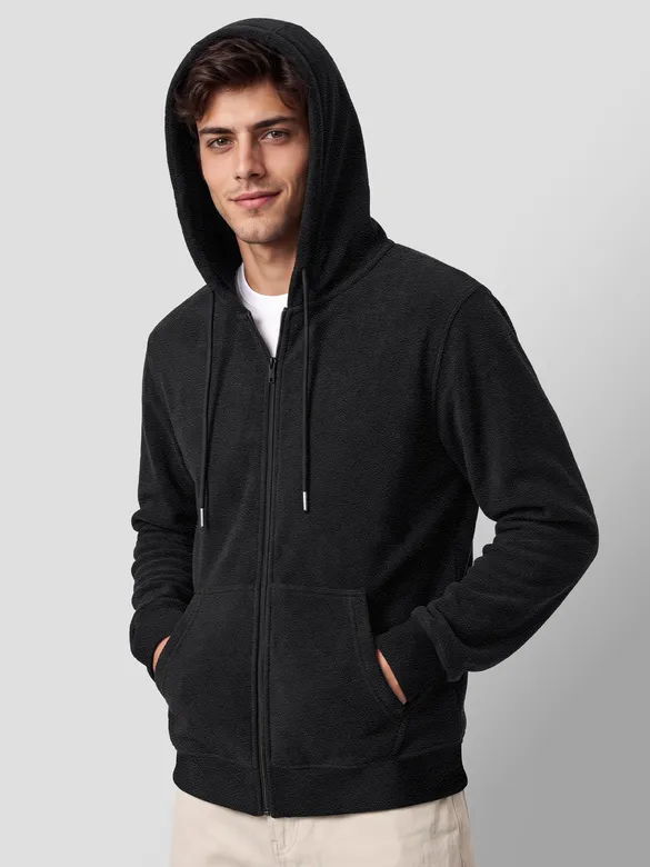 Black Knit Zip-Up Hoodie
